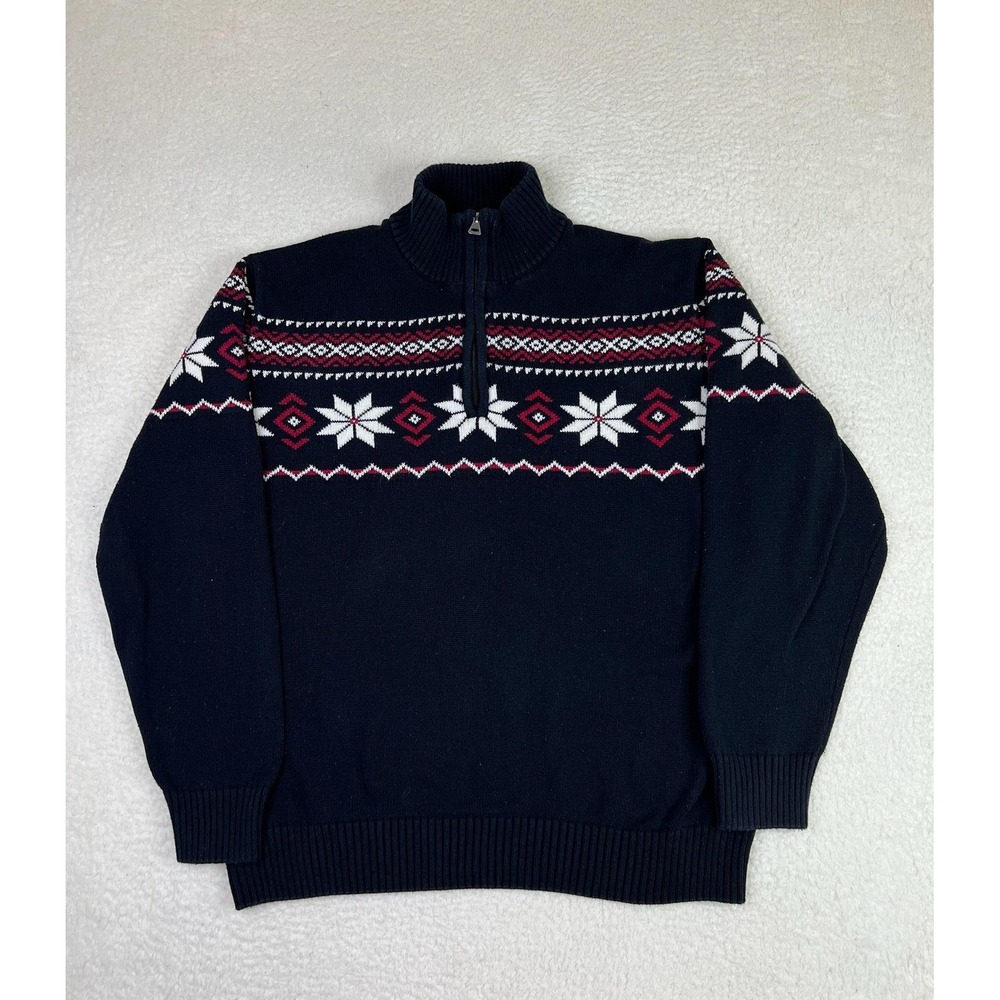 Weatherproof Vintage Sweater‎ Mens XL Blue Cotton 1/4 Zip Mock Neck Fair Isle